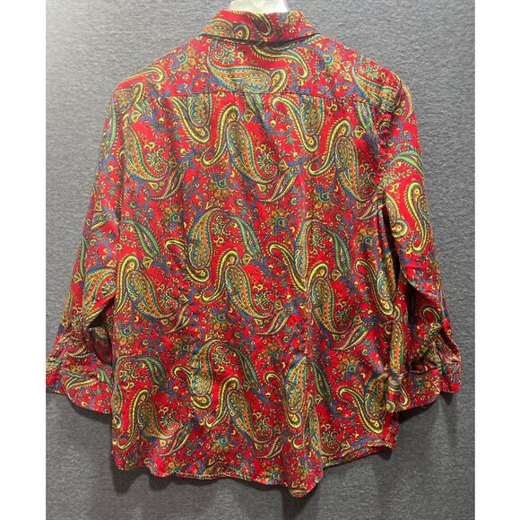 Lauren Ralph Lauren Womens Cotton Paisley Button Down Shirt 3/4 Sleeves Size L - Picture 3 of 7